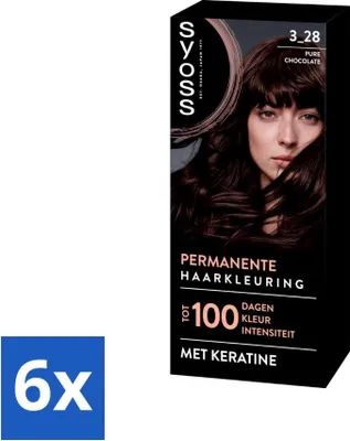 Immagine prodotto di SYOSS - Colore 3-28 Cioccolato Puro - Tintura per capelli - Copertura grigia - Riduce la rottura dei capelli - Confezione risparmio - 6 pezzi