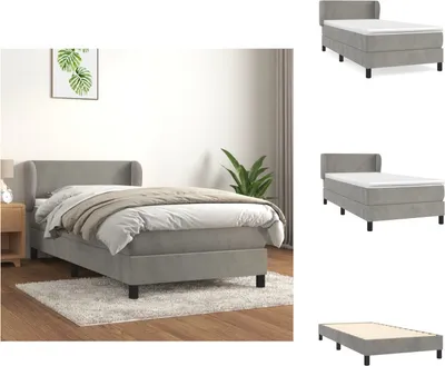 Produktbild von vidaXL Boxspringbett mit Matratze Hellgrau 90x200 cm Samt -  Betten & Bettgestelle