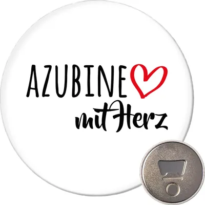 Produktbild von Huuraa Magnet Azubine mit Herz 59mm Kühlschrankmagnet rund Flaschenöffner Geschenkidee