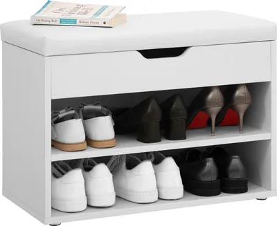 Produktbild von VASAGLE Schuhschrank Schuhbank Schuhregal mit Klappdeckel und gepolstertem Sitz 60 x 30 x 44 cm Schuhorganizer Weiß LHS20WT