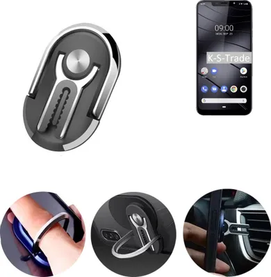 Produktbild von K-S-Trade 3in1 Smartphone-Ring Handy-Ring kompatibel mit Gigaset GS195 Fingerhalterung  Handyring Tischständer Lüftungsgitter-Halterung Tisch