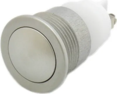 A close-up studio shot of a doorbell button.