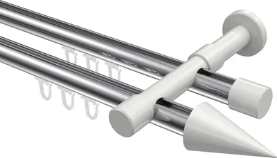 Produktbild von Interdeco Innenlaufstange / Gardinenstange mit Innenlauf Chrom / Weiß, Typ Prestige Savio (Kegel), 20 mm Ø 2-läufig, 220 cm
