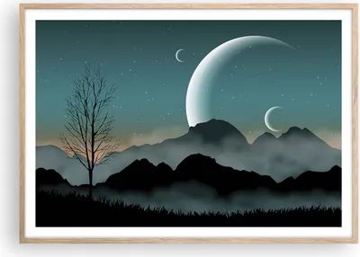 Produktbild von Gerahmtes Poster - Rahmen in heller Eiche - Himmel Nacht Illustration - 100x70 cm - Wand Bild - Wanddeko - Wandbilder - Wandposter - Bilderrahmen - Bilder - Kunstdruck - Wandbild - P2NAA100x70-4143