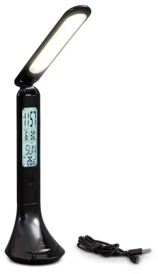 Produktbild von B.K.Licht LED Tischlampe Schwarz 4W 250lm 4000K Touch Dimmbar LCD Uhr USB Akku