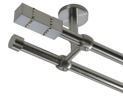 Produktbild von Gardinenstange Set Edelstahl Look Metall Ø 16mm Deckenbefestigung 2-lauf mit Kristall, Länge wählbar D21 E27 E16