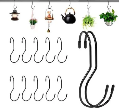 Image de Crochets en S en métal noir, lot de 12, pour vêtements et plantes