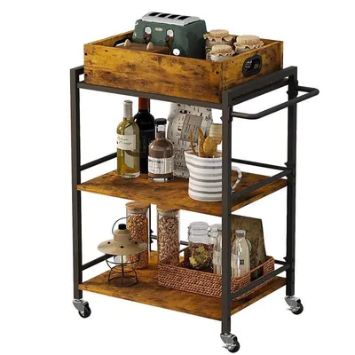 Obrázok produktu pre Kuchynský Vozík Na Kolieskach – Odňemná Podnos, 86 Cm, Hnedý, Štýl Vintage / Retro / Loft