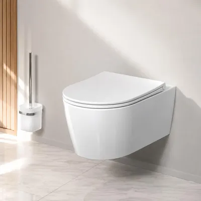 Produktbild von AM.PM Func – AquaSpin Wand WC spülrandlos | Hänge WC mit Toilettendeckel mit Absenkautomatik | Duroplast Klo Sitz | Spülrandloses Hänge WC Set |