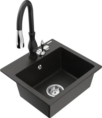Produktbild von Mexen Milo 1-Becken-Granit-Spüle mit Mischbatterie Savita, Schwarz/Gold metallisch - 6505-75-672601-70
