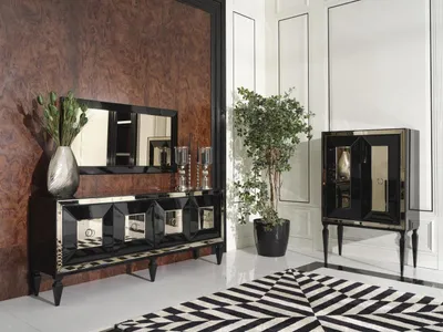 Produktbild von Komplette Sideboard Spiegel Barschrank Schwarz Holz Anrichte Schrank