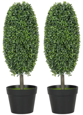 Produktbild von HOMCOM Künstliche Buchsbaum 2er-Set 60 cm Kunstpflanze im Olivenform