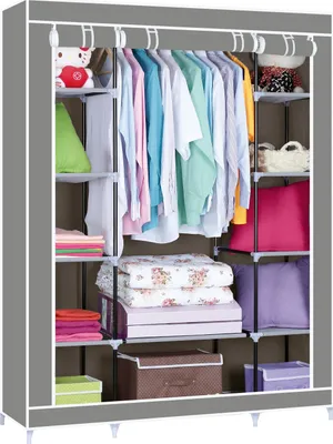 Produktbild von NYVI Kleiderschrank FlexStorage - Faltbar, Tragbar, Stabil, Rostfrei - Komfort Faltschrank - Stoffschrank mit Kleiderstange - Schlafzimmer, Camping, Ankleidezimmer - L 175x150x45 cm Grau