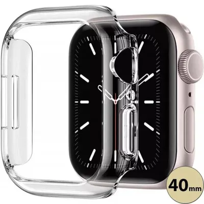 A clear protective case is shown over an Apple Watch.