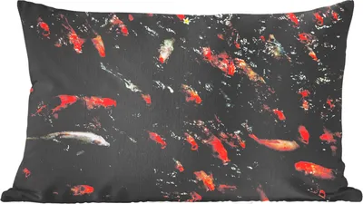 Produktbild von MuchoWow® Zierkissen Sofakissen Wohnzimmer Dekokissen 50x30 cm Ein Teich mit einer großen Gruppe von Koi-Karpfen - Wohnzimmerdekoration - Polster mit Photo