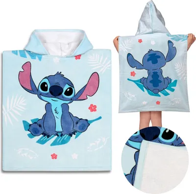 Obrázek produktu pro DISNEY Stitch Dětská osuška k bazénu, RYCHLESCHNOUCÍ pončo s kapucí pro děti, 100% BAVLNA 50x115 cm OEKO-TEX