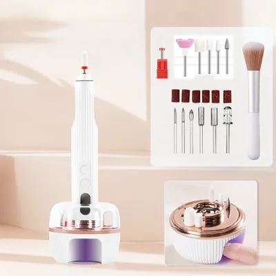Produktbild von Maniküre-Sets, Maniküre-Pediküre-Set, 18.000 U/min, 12 in 1 Professionell Elektrische Nagelfräser, mit UV-Lampe & Ladestation, 5 Geschwindigkeiten