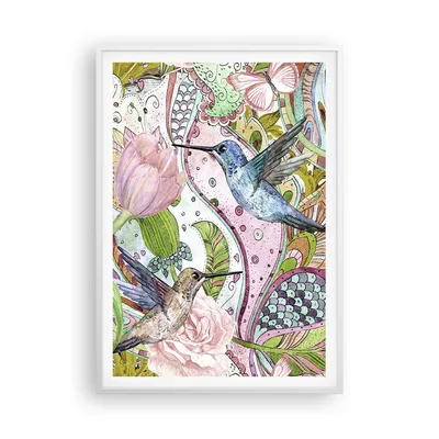 Produktbild von Gerahmtes Poster - Weißer Rahmen - Vogel Schmetterling Blume - 70x100 cm - Wand Bild - Wanddeko - Wandbilder - Wandposter - Bilderrahmen - Bilder - Kunstdruck - Wandbild - P2WPA70x100-4065