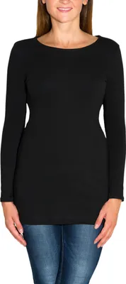 Produktbild von Alkato Damen Langarm Longshirt  Langarmshirt Tunika Basic Shirt, Farbe: Schwarz, Größe: L