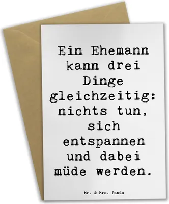 Produktbild von Mr. & Mrs. Panda Grußkarte Spruch Ehemann Fähigkeiten - Weiß - Geschenk, osterkarten, Liebe, Partner, Geburtstage, Handarbeit, Loyalität, Müdigkeit, Jubiläen, zum