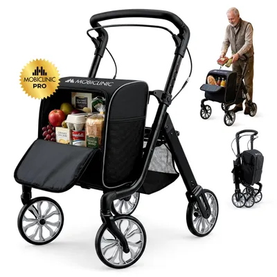 Obrázok produktu pre Nákupný vozík s batohom Mobiclinic Skladací Výškovo nastaviteľný Maximálna hmotnosť 136 kg Hmotnosť 136 kg 360-stupňové kolieska Čierne tvary