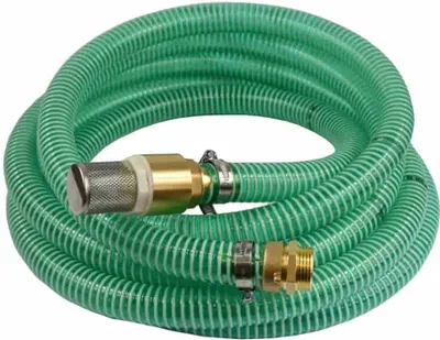 Produktbild von 1" Zoll Saugschlauch Druckschlauch 25mm Innendurchmesser mit Saugkorb, Rückschlagventil + 1" AG Doppelnippel (1m), Ansaugschlauch Gartenpumpe, Schlauch (7m)