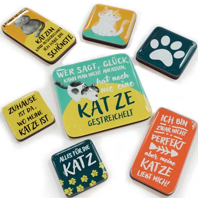 Produktbild von LANOLU Kühlschrankmagnete Set Katzen, lustige Magnete mit Sprüchen, Set mit 7 Magneten Kühlschrank, Katzen Geschenke für Frauen