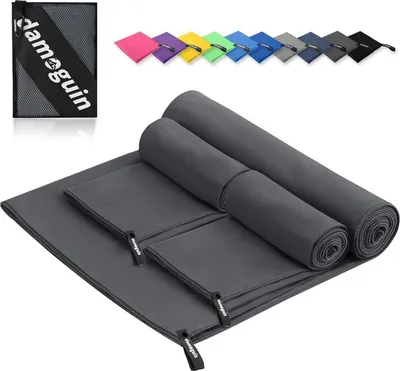 Produktbild von Mikrofaser Handtuch Set (3-teilig) Dunkelgrau 180x80cm & 2x 80x40cm - Schnelltrocknend & Saugfähig