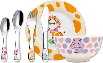 Produktbild von Green Harmony Besteck Geschenkeset 6 Stück Edelstahl Kinderbesteck mit Deluxe Geschenkbox Süße Tiere Kinder Frühstücksset