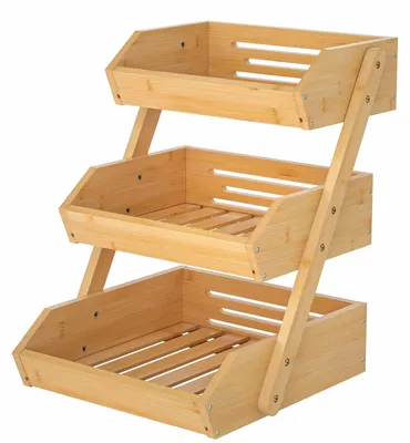Imagen del producto de Cesta de frutas de bambú de 3 niveles con soporte de almacenamiento