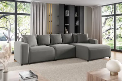 Produktbild von Ecksofa Designersofa Sofa MEGAN in Stoff Salvador Grau Ottomane Rechts