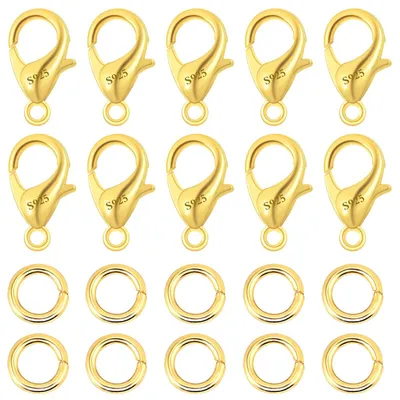 10x Karabinerverschluss 925 Silber vergoldet + 10x Ringe 5 mm