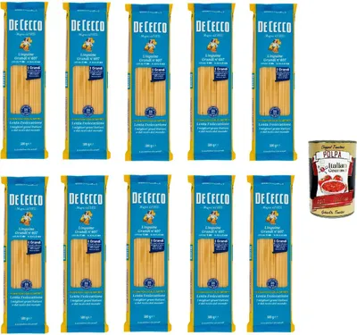 Produktbild von De Cecco Linguine Grandi N°407, 100% Italienisch Pasta Nudeln 10x 500g + Italian Gourmet Polpa 400g