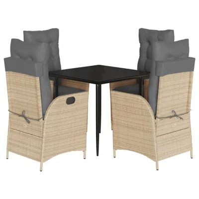 Produktbild von 5-tlg. Garten-Essgruppe mit Kissen Beige Poly Rattan