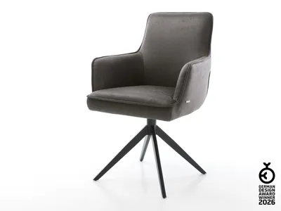 Produktbild von DELIFE Drehstuhl Heira-Flex mit Armlehnen Mikrofaser Anthrazit Vintage Kreuzgestell breit Schwarz 360° drehbar Wippfunktion Taschenfederkern