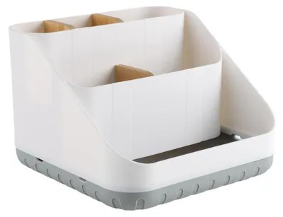 Image de Porte-brosses à dents à 3 niveaux, avec 6 compartiments, organisateur de salle de bain avec insert en bambou, base amovible, pieds antidérapants et système de drainage