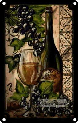 Produktbild von vianmo Blechschild 30x20 cm Kunst Stillleben Vino Bianco Weißwein Essen Trinken