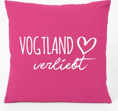 Produktbild von Huuraa Kissen Vogtland verliebt 40x40cm mit Füllung Fuchsia Baumwolle Dekokissen Geschenkidee