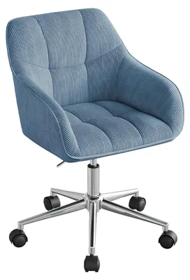 Zdjęcie produktu dla Ergonomiczne krzesło biurowe – krzesło do makijażu z obiciem materiałowym – regulacja wysokości – obrotowe – wyściełane, z podłokietnikami – z kółkami – niebieskie