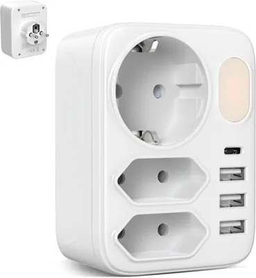 Produktbild von Mehrfachsteckeradapter - 7-in-1 - Mehrfachsteckdosenleiste für Steckdosen mit USB-C und 3 Steckplätzen - Steckdosenleiste für das Büro