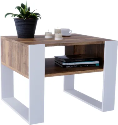 Produktbild von Couchtisch – modernes rustikales Design – Wohnzimmer-Tisch Beistelltisch Kaffeetisch Sofatisch Teetisch aus Holz (Retro Eiche - Weiß Matt) 65x45x53,6