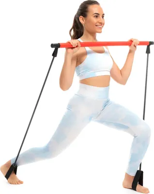 Produktbild von Trainingsstange mit Widerstandsbändern, für Ganzkörpertraining, Pilates, Yoga, mobil und multifunktional, inkl. Übungsanleitung