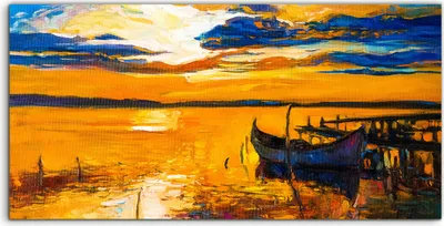 Produktbild von Coloray Spritzschutz aus Glas 140x70  Wandkunst Küchenrückwand Deko Wasser Boot Brücke Himmel Wolken