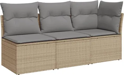 Immagine prodotto di Divano da Giardino con Cuscini a 3 Posti Beige in Polyrattan