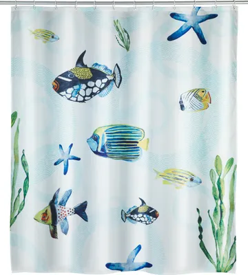 Produktbild von WENKO Dusch Vorhang Badewannen inkl Ringe 180x200 cm AQUARIA FISCHE waschbar