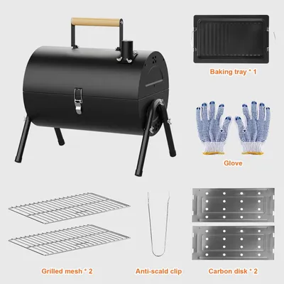 Immagine prodotto di Griglia da esterno - Griglia portatile a carbone - Ideale per campeggio e giardino - Griglia a doppia superficie - Adatta per 3-5 persone - Metallo - Colore nero