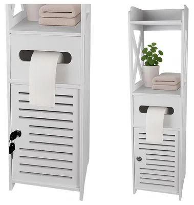 Produktbild von Ruhhy Badezimmerschrank - 80 x 20 x 21 cm - weis - WPC/Eisen - mit Schloss - Toilettenpapierhalter