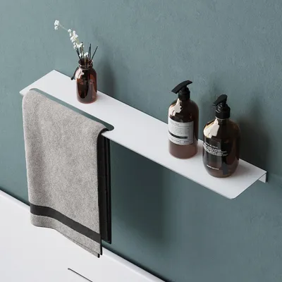 Produktbild von Mai & Mai Duschablage zum Bohren oder Kleben Duschregal Badablage aus Aluminium 60cm Badezimmerablage zur Wandmontage Organizer Matt weiß Reglo-06