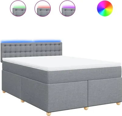 Image de vidaXL Lit boxspring avec matelas gris clair 160x200 cm Tissu