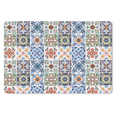 Produktbild von MuchoWow® Schreibtischunterlage Design - Blumen - Orange - Blau - Abstrakt 60x40 cm - XXL Mauspad - Großes Mauspad